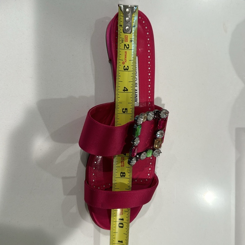 Manolo Blahnik dark pink double strap satin sandals with jewel buckle size 41 - Picture 10 of 10